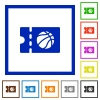 Basketball discount coupon flat framed icons - Basketball discount coupon flat color icons in square frames on white background