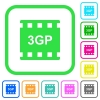 3gp movie format vivid colored flat icons in curved borders on white background - 3gp movie format vivid colored flat icons