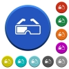 Retro 3d glasses round color beveled buttons with smooth surfaces and flat white icons - Retro 3d glasses beveled buttons