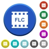 FLC movie format round color beveled buttons with smooth surfaces and flat white icons - FLC movie format beveled buttons