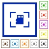 Camera memory card flat framed icons - Camera memory card flat color icons in square frames on white background