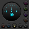 Fuel indicator dark push buttons with color icons - Fuel indicator dark push buttons with vivid color icons on dark grey background