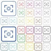Camera brightness setting outlined flat color icons - Camera brightness setting color flat icons in rounded square frames. Thin and thick versions included.