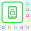 Lock mobile vivid colored flat icons - Lock mobile vivid colored flat icons in curved borders on white background