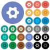 Single cogwheel round flat multi colored icons - Single cogwheel multi colored flat icons on round backgrounds. Included white, light and dark icon variations for hover and active status effects, and bonus shades.