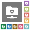 Protected FTP flat icons on simple color square backgrounds - Protected FTP square flat icons