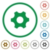 Single cogwheel flat icons with outlines - Single cogwheel flat color icons in round outlines on white background