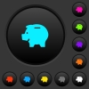 Left facing piggy bank dark push buttons with vivid color icons on dark grey background - Left facing piggy bank dark push buttons with color icons