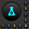 Dangerous chemical experiment dark push buttons with vivid color icons on dark grey background - Dangerous chemical experiment dark push buttons with color icons