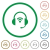 Wireless headset flat color icons in round outlines on white background - Wireless headset flat icons with outlines