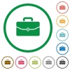 Satchel with one buckle flat icons with outlines - Satchel with one buckle flat color icons in round outlines on white background