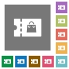 Bag discount coupon flat icons on simple color square backgrounds - Bag discount coupon square flat icons