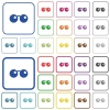 Sunglasses color flat icons in rounded square frames. Thin and thick versions included. - Sunglasses outlined flat color icons