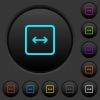 Adjust object width dark push buttons with vivid color icons on dark grey background - Adjust object width dark push buttons with color icons