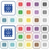 Theatrical movie color flat icons in rounded square frames. Thin and thick versions included. - Theatrical movie outlined flat color icons