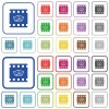 Theatrical movie outlined flat color icons - Theatrical movie color flat icons in rounded square frames. Thin and thick versions included.