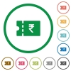 Indian Rupee discount coupon flat icons with outlines - Indian Rupee discount coupon flat color icons in round outlines on white background