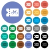 Bicycle shop discount coupon multi colored flat icons on round backgrounds. Included white, light and dark icon variations for hover and active status effects, and bonus shades. - Bicycle shop discount coupon round flat multi colored icons