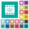 Theatrical movie multi colored flat icons on plain square backgrounds. Included white and darker icon variations for hover or active effects. - Theatrical movie square flat multi colored icons