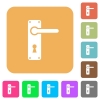 Right handed door handle with screws rounded square flat icons - Right handed door handle with screws flat icons on rounded square vivid color backgrounds.