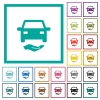 Car insurance flat color icons with quadrant frames on white background - Car insurance flat color icons with quadrant frames