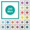 200 mbit guarantee sticker flat color icons with quadrant frames on white background - 200 mbit guarantee sticker flat color icons with quadrant frames
