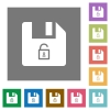 Unlock file square flat icons - Unlock file flat icons on simple color square backgrounds