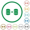 Database mirroring flat icons with outlines - Database mirroring flat color icons in round outlines on white background