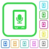 Mobile recording vivid colored flat icons - Mobile recording vivid colored flat icons in curved borders on white background