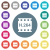 H.264 movie format flat white icons on round color backgrounds. 17 background color variations are included. - H.264 movie format flat white icons on round color backgrounds