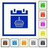 Birthday flat color icons in square frames on white background - Birthday flat framed icons