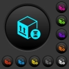 Package delivery in progress dark push buttons with color icons - Package delivery in progress dark push buttons with vivid color icons on dark grey background
