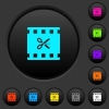 Cut movie dark push buttons with color icons - Cut movie dark push buttons with vivid color icons on dark grey background