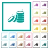 Stack of treasure flat color icons with quadrant frames on white background - Stack of treasure flat color icons with quadrant frames