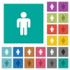 Male sign multi colored flat icons on plain square backgrounds. Included white and darker icon variations for hover or active effects. - Male sign square flat multi colored icons