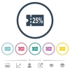 25 percent discount coupon flat color icons in round outlines - 25 percent discount coupon flat color icons in round outlines. 6 bonus icons included.