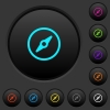 Simple compass dark push buttons with vivid color icons on dark grey background - Simple compass dark push buttons with color icons