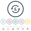 Pound pay back flat color icons in round outlines - Pound pay back flat color icons in round outlines. 6 bonus icons included.