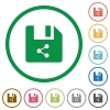 Share file flat color icons in round outlines on white background - Share file flat icons with outlines