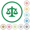 Scale of law flat color icons in round outlines on white background - Scale of law flat icons with outlines