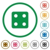 Dice four flat icons with outlines - Dice four flat color icons in round outlines on white background