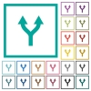 Split arrows up flat color icons with quadrant frames on white background - Split arrows up flat color icons with quadrant frames