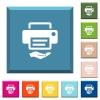 Shared printer white icons on edged square buttons in various trendy colors - Shared printer white icons on edged square buttons