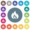 Flame flat white icons on round color backgrounds - Flame flat white icons on round color backgrounds. 17 background color variations are included.