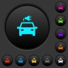 Electric car with connector dark push buttons with vivid color icons on dark grey background - Electric car with connector dark push buttons with color icons