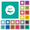 24 hours seven service sticker multi colored flat icons on plain square backgrounds. Included white and darker icon variations for hover or active effects. - 24 hours seven service sticker square flat multi colored icons