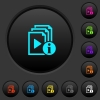 Playlist information dark push buttons with color icons - Playlist information dark push buttons with vivid color icons on dark grey background