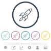 Launched rocket flat color icons in round outlines. 6 bonus icons included. - Launched rocket flat color icons in round outlines