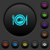 Steak for lunch dark push buttons with color icons - Steak for lunch dark push buttons with vivid color icons on dark grey background