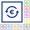 Euro pay back flat color icons in square frames on white background - Euro pay back flat framed icons